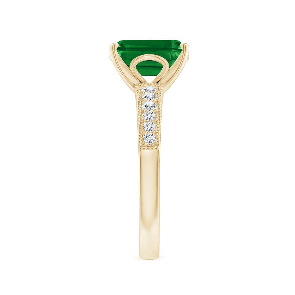 9x7mm AAAA Vintage Style Emerald-Cut Emerald Engagement Ring with Accents in Yellow Gold side 299