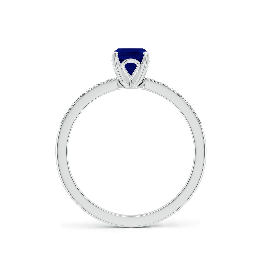 7x5mm AAA Vintage Style Cushion Rectangular Blue Sapphire Engagement Ring with Accents in 18K White Gold - side 199