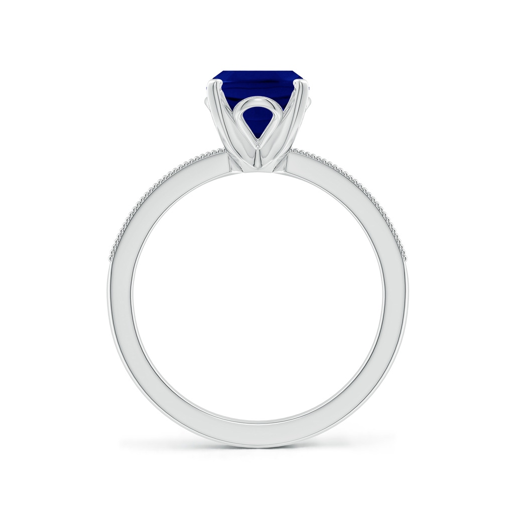 9x7mm AAA Vintage Style Cushion Rectangular Blue Sapphire Engagement Ring with Accents in White Gold - side 199
