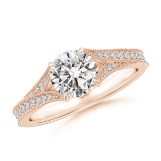 6.4mm IJI1I2 Vintage Inspired Round Diamond Split Shank Engagement Ring in Rose Gold