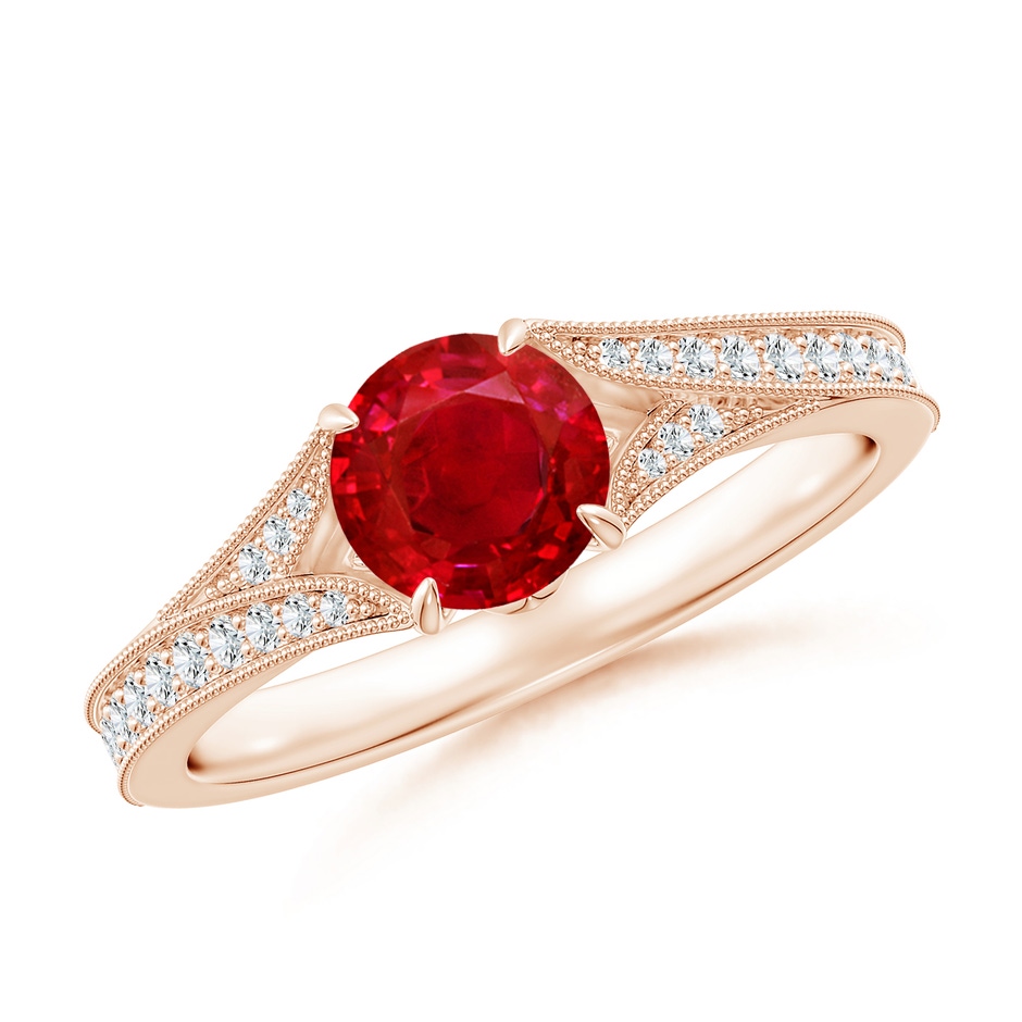 6mm AAA Vintage Inspired Round Ruby Split Shank Engagement Ring in Rose Gold 