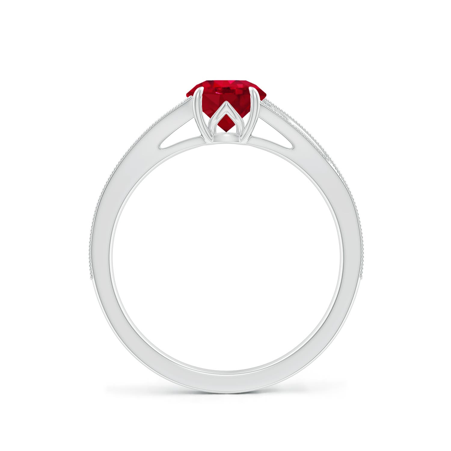 Vintage Inspired Round Ruby Split Shank Engagement Ring