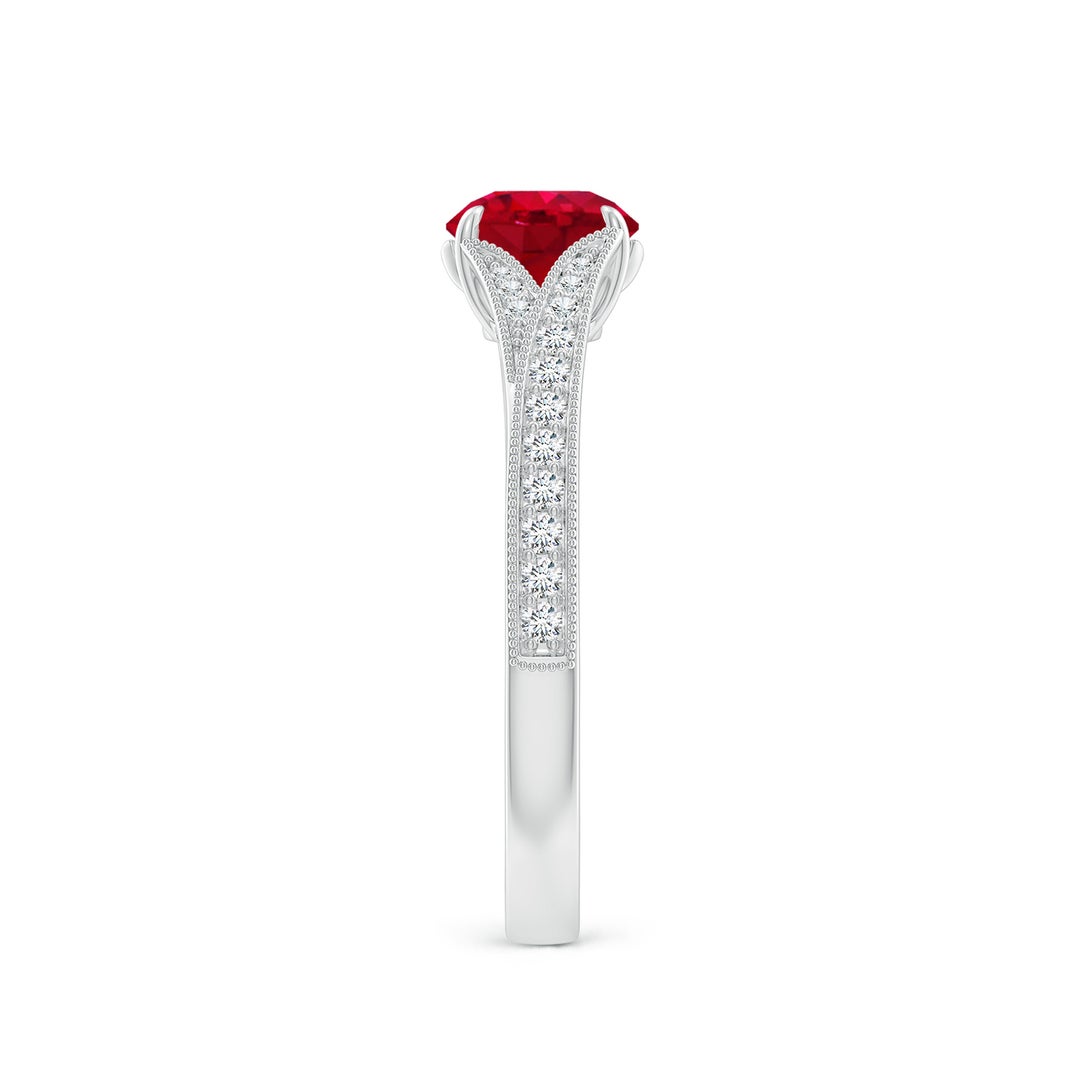 Vintage Inspired Round Ruby Split Shank Engagement Ring