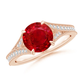 8mm AAA Vintage Inspired Round Ruby Split Shank Engagement Ring in 10K Rose Gold