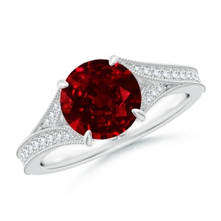 8mm AAAA Vintage Inspired Round Ruby Split Shank Engagement Ring in P950 Platinum