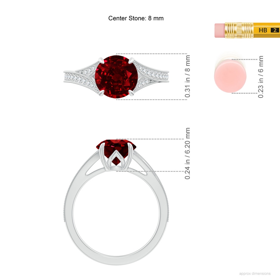 8mm AAAA Vintage Inspired Round Ruby Split Shank Engagement Ring in P950 Platinum ruler