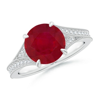 9mm AA Vintage Inspired Round Ruby Split Shank Engagement Ring in P950 Platinum