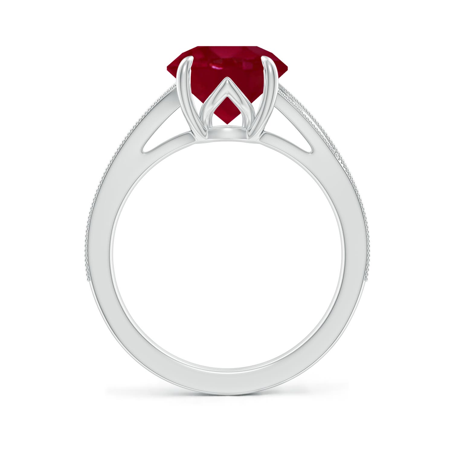9mm AA Vintage Inspired Round Ruby Split Shank Engagement Ring in White Gold