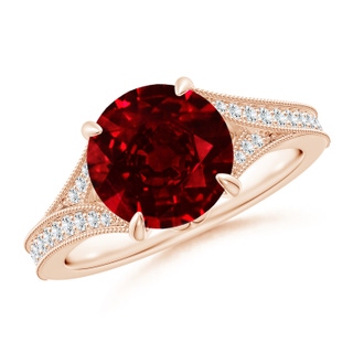 9mm AAAA Vintage Inspired Round Ruby Split Shank Engagement Ring in Rose Gold
