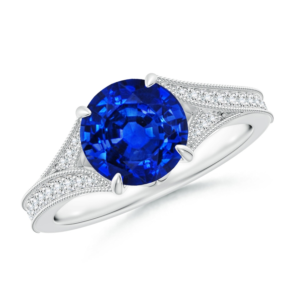 8mm Lab-Grown Vintage Inspired Round Blue Sapphire Split Shank Engagement Ring in White Gold 