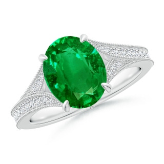 10x8mm AAAA Vintage Inspired Oval Emerald Split Shank Engagement Ring in P950 Platinum