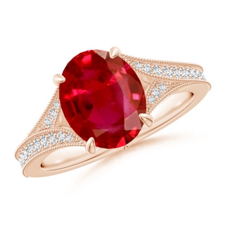 10x8mm AAA Vintage Inspired Oval Ruby Split Shank Engagement Ring in 9K Rose Gold