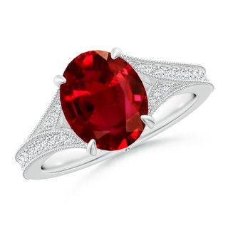 10x8mm AAAA Vintage Inspired Oval Ruby Split Shank Engagement Ring in P950 Platinum