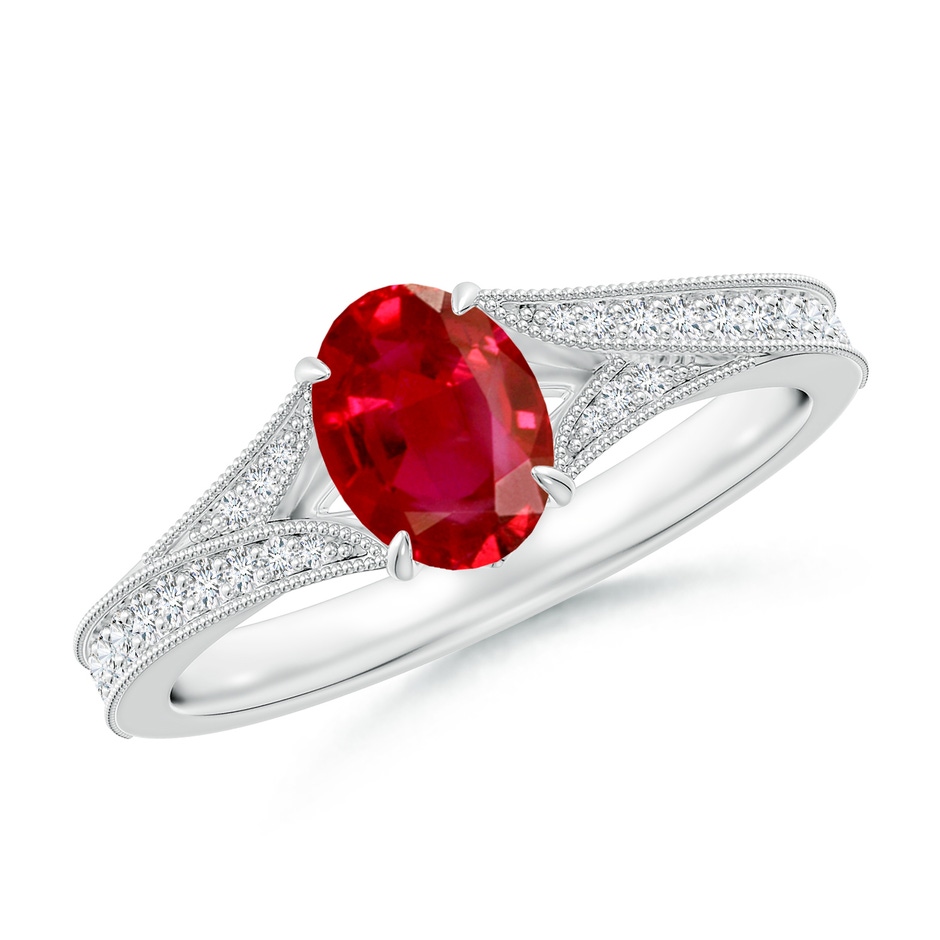 7x5mm AAA Vintage Inspired Oval Ruby Split Shank Engagement Ring in White Gold 