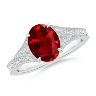 9x7mm AAAA Vintage Inspired Oval Ruby Split Shank Engagement Ring in P950 Platinum