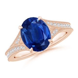 10x8mm AAA Vintage Inspired Oval Blue Sapphire Split Shank Engagement Ring in Rose Gold