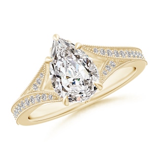10x6.5mm IJI1I2 Vintage Inspired Pear Diamond Split Shank Engagement Ring in Yellow Gold