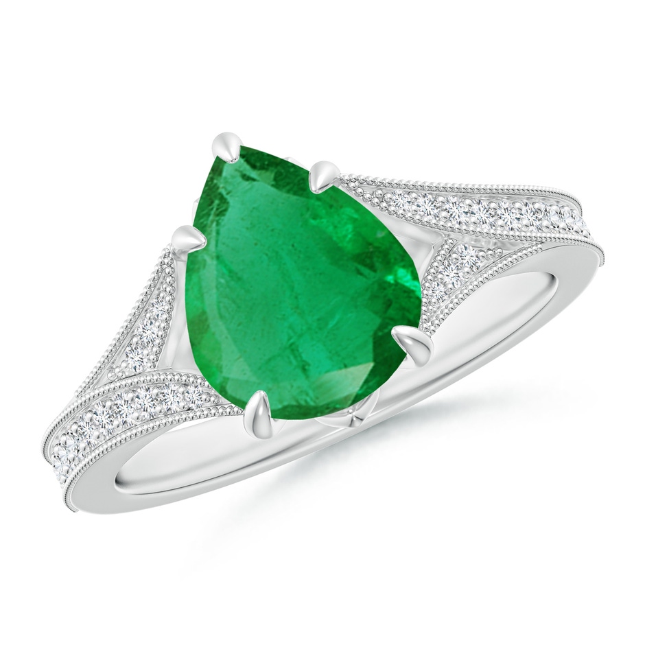 10x8mm AA Vintage Inspired Pear Emerald Split Shank Engagement Ring in P950 Platinum 