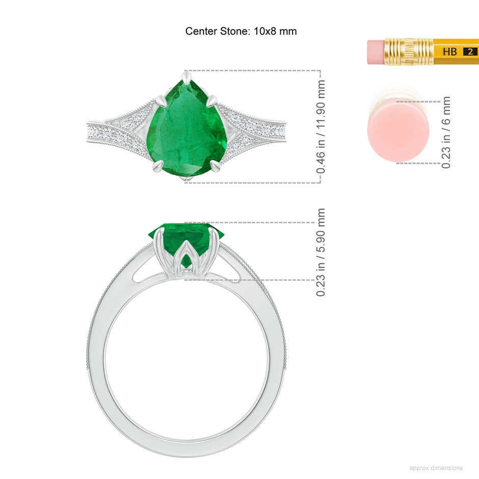 10x8mm AA Vintage Inspired Pear Emerald Split Shank Engagement Ring in P950 Platinum ruler