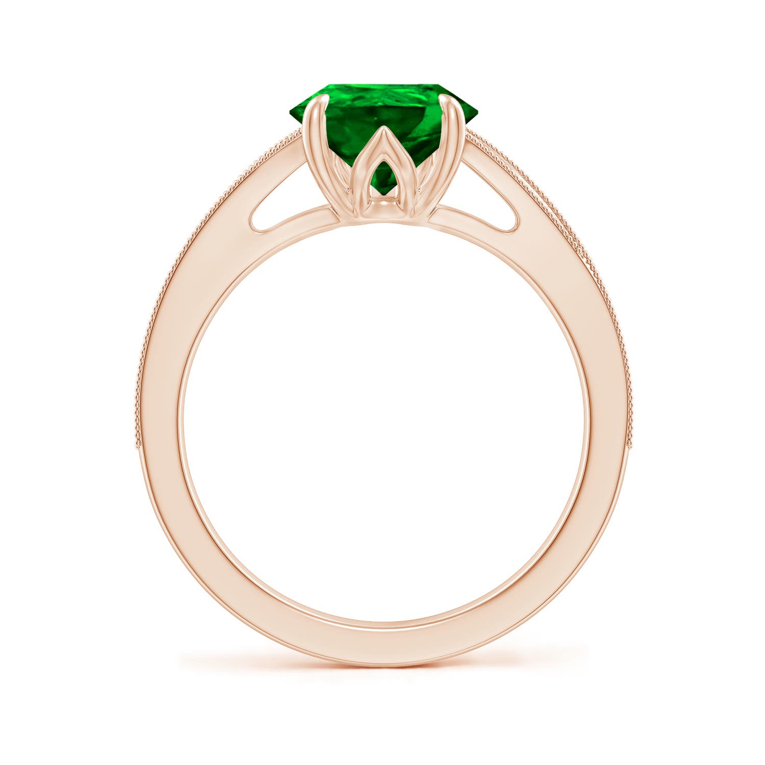 10x8mm AAAA Vintage Inspired Pear Emerald Split Shank Engagement Ring in Rose Gold