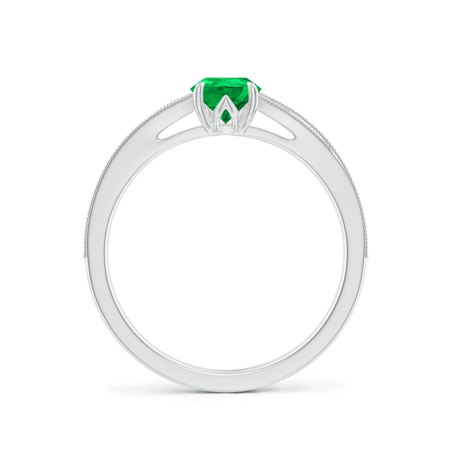 7x5mm AAA Vintage Inspired Pear Emerald Split Shank Engagement Ring in 18K White Gold
