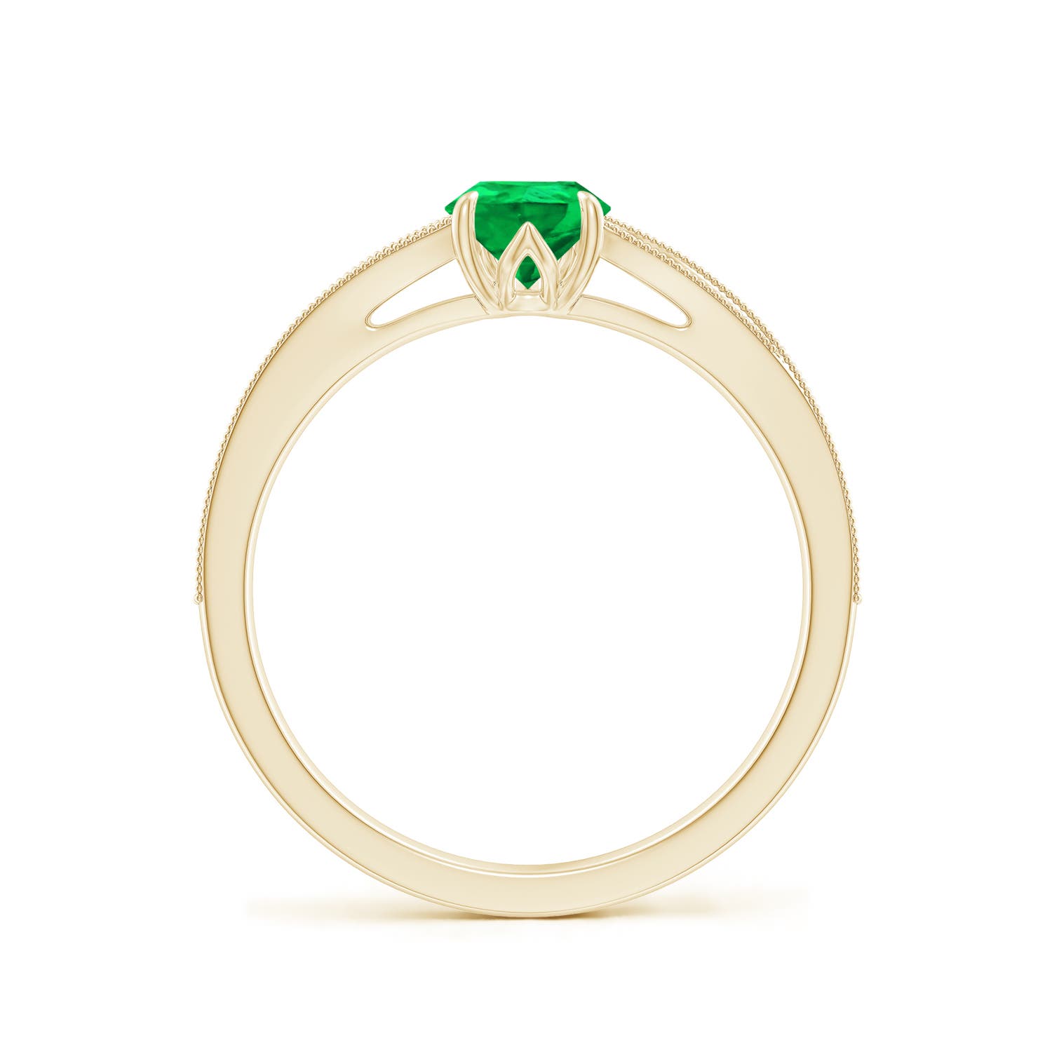 7x5mm AAA Vintage Inspired Pear Emerald Split Shank Engagement Ring in Yellow Gold