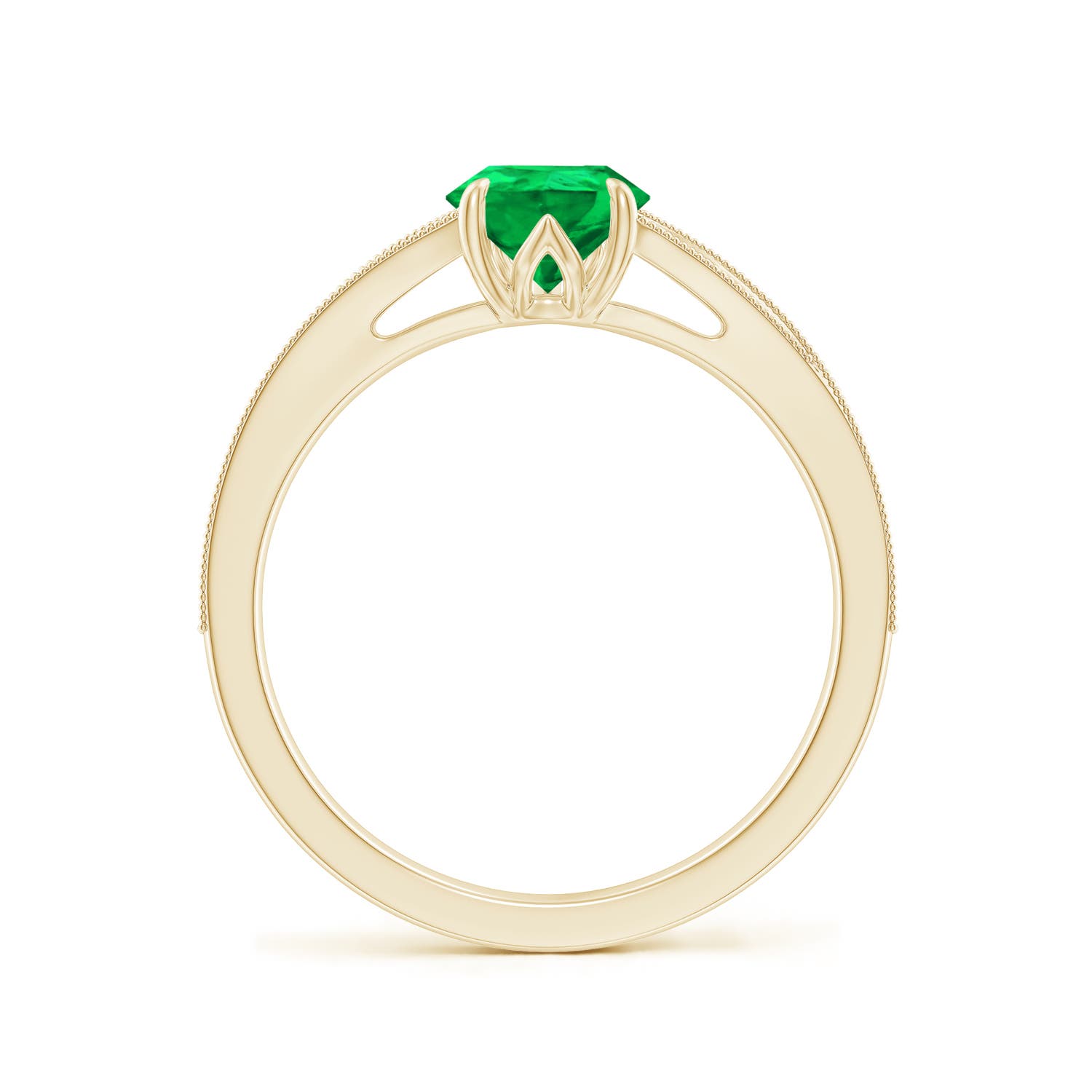 8x6mm AAA Vintage Inspired Pear Emerald Split Shank Engagement Ring in Yellow Gold