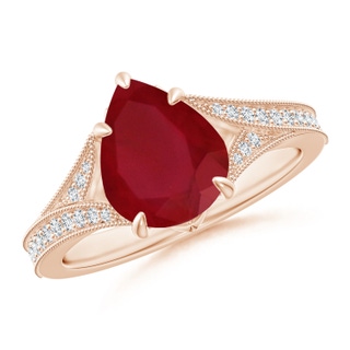 10x8mm AA Vintage Inspired Pear Ruby Split Shank Engagement Ring in Rose Gold