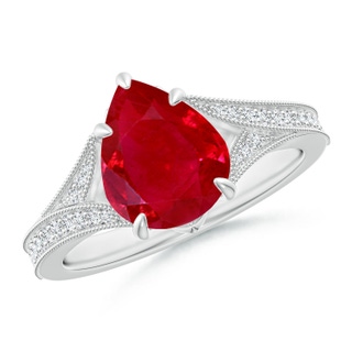 10x8mm AAA Vintage Inspired Pear Ruby Split Shank Engagement Ring in P950 Platinum