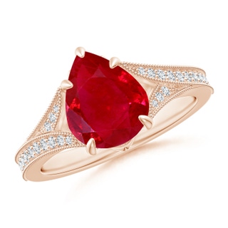 10x8mm AAA Vintage Inspired Pear Ruby Split Shank Engagement Ring in Rose Gold