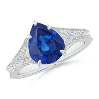 10x8mm AAA Vintage Inspired Pear Blue Sapphire Split Shank Engagement Ring in P950 Platinum