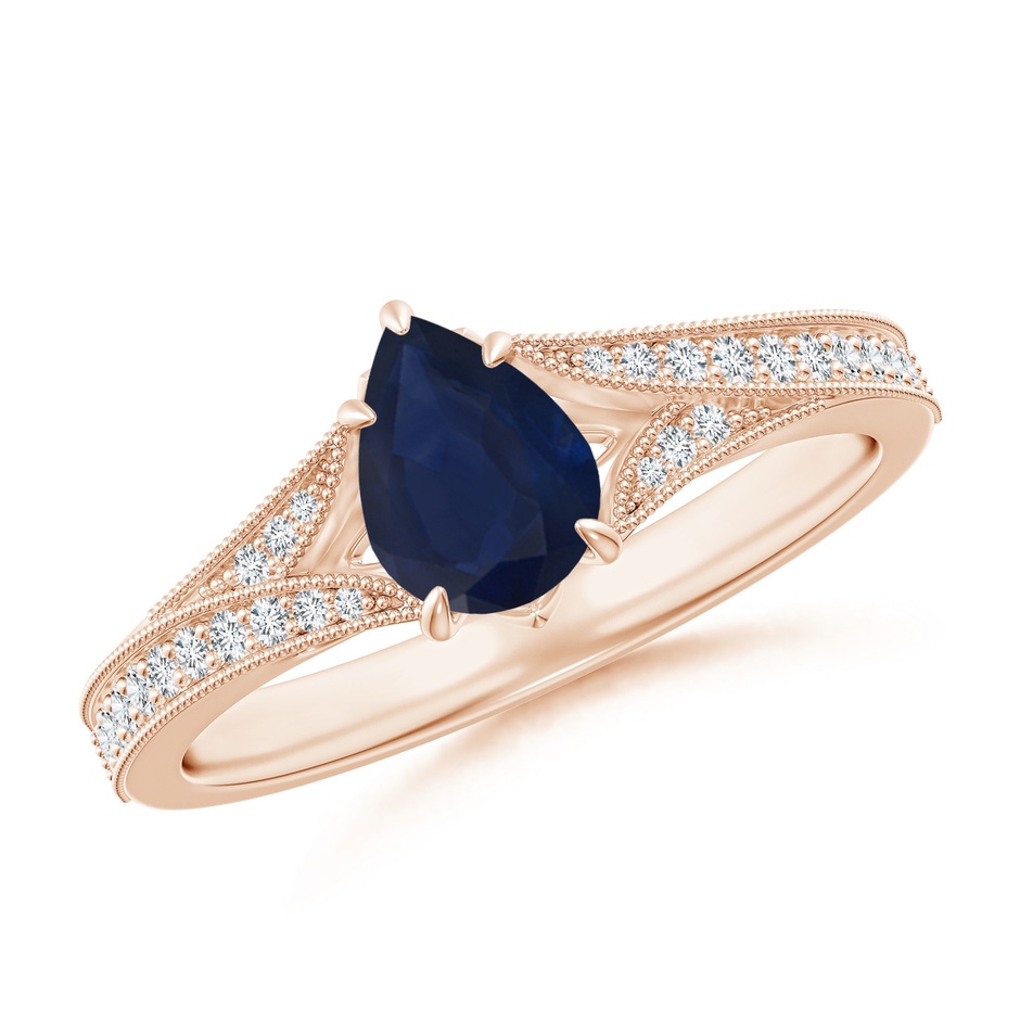 7x5mm A Vintage Inspired Pear Blue Sapphire Split Shank Engagement Ring in Rose Gold 