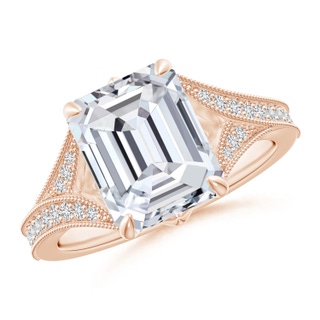 10x7mm HSI2 Vintage Inspired Emerald-Cut Diamond Split Shank Engagement Ring in Rose Gold