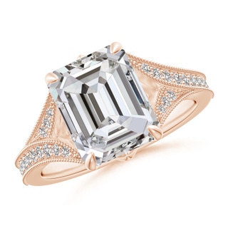 10x7mm IJI1I2 Vintage Inspired Emerald-Cut Diamond Split Shank Engagement Ring in Rose Gold