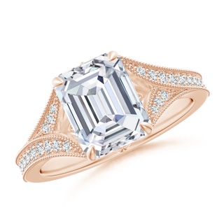 8.5x6.5mm GVS2 Vintage Inspired Emerald-Cut Diamond Split Shank Engagement Ring in Rose Gold