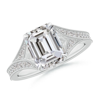 8.5x6.5mm IJI1I2 Vintage Inspired Emerald-Cut Diamond Split Shank Engagement Ring in White Gold