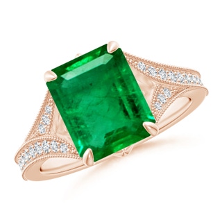 10x8mm AAA Vintage Inspired Emerald-Cut Emerald Split Shank Engagement Ring in Rose Gold