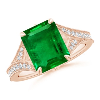 10x8mm AAAA Vintage Inspired Emerald-Cut Emerald Split Shank Engagement Ring in 18K Rose Gold