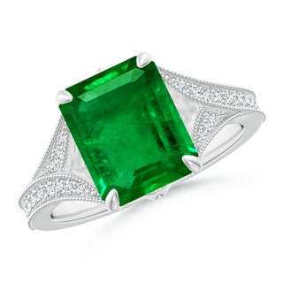 10x8mm AAAA Vintage Inspired Emerald-Cut Emerald Split Shank Engagement Ring in P950 Platinum