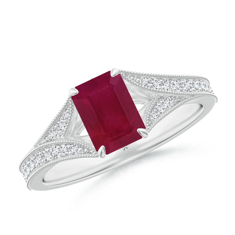 7x5mm A Vintage Inspired Emerald-Cut Ruby Split Shank Engagement Ring in P950 Platinum 