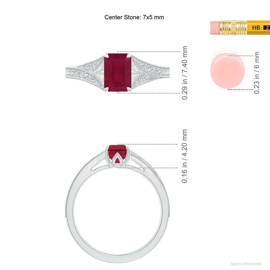 7x5mm A Vintage Inspired Emerald-Cut Ruby Split Shank Engagement Ring in P950 Platinum ruler