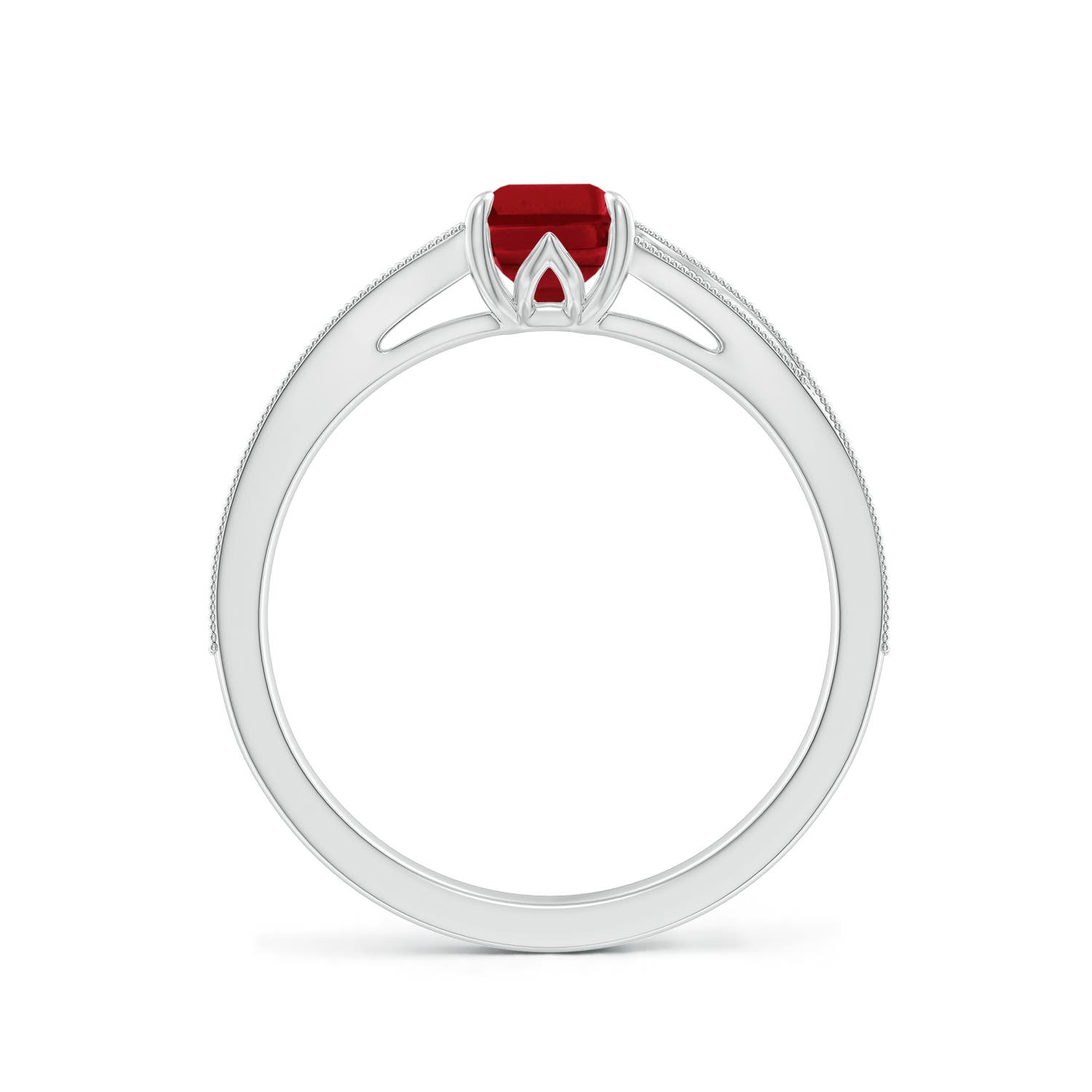7x5mm AAA Vintage Inspired Emerald-Cut Ruby Split Shank Engagement Ring in 18K White Gold