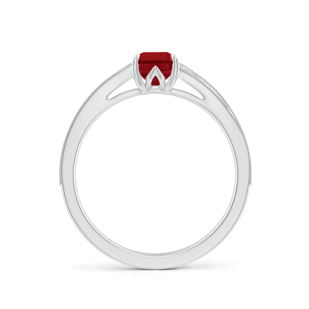 7x5mm AAA Vintage Inspired Emerald-Cut Ruby Split Shank Engagement Ring in White Gold - side 199