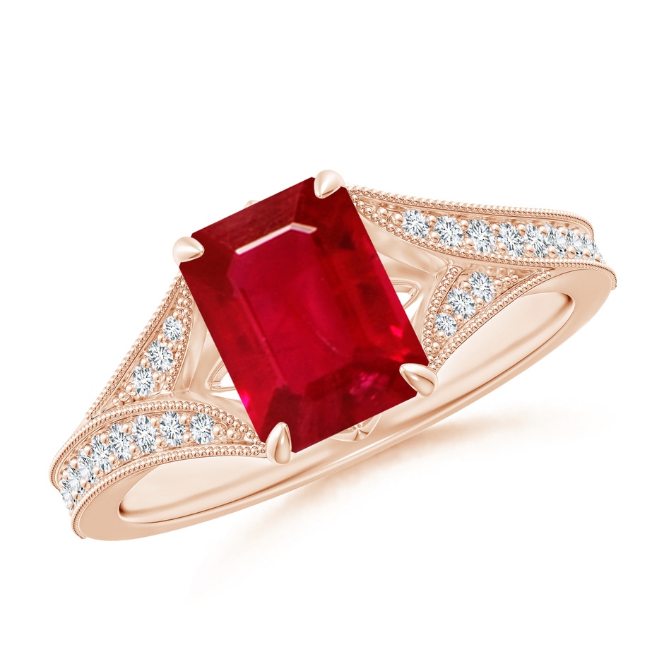 8x6mm AAA Vintage Inspired Emerald-Cut Ruby Split Shank Engagement Ring in Rose Gold 