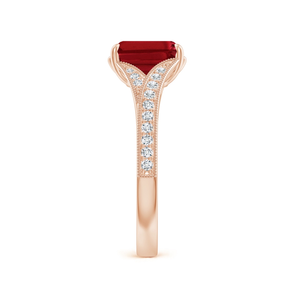 8x6mm AAA Vintage Inspired Emerald-Cut Ruby Split Shank Engagement Ring in Rose Gold side 299