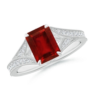 8x6mm AAAA Vintage Inspired Emerald-Cut Ruby Split Shank Engagement Ring in P950 Platinum