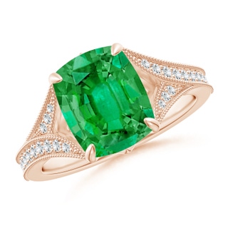 10x8mm AAA Vintage Inspired Cushion Rectangular Emerald Split Shank Engagement Ring in 10K Rose Gold