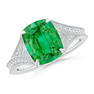 10x8mm AAA Vintage Inspired Cushion Rectangular Emerald Split Shank Engagement Ring in P950 Platinum