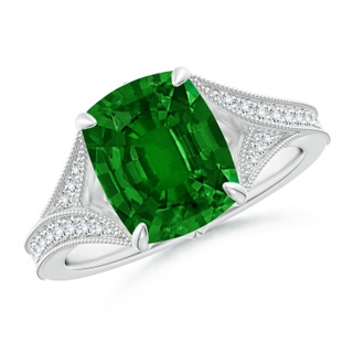 10x8mm AAAA Vintage Inspired Cushion Rectangular Emerald Split Shank Engagement Ring in P950 Platinum