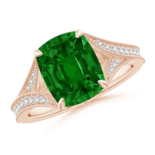 10x8mm AAAA Vintage Inspired Cushion Rectangular Emerald Split Shank Engagement Ring in Rose Gold